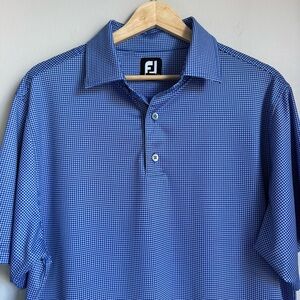 Footjoy Golf Polo Houndstooth Blue Performance Stretch Moisture Wicking